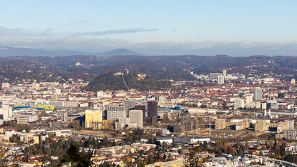 Fototapeta na wymiar Panoramic view of Graz city in Styria region in Austria