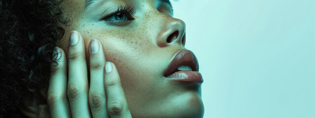 Captivating Beauty: A Stunning Caucasian Female with Flawless, Youthful Skin Embracing Her Natural Radiance in a Close-Up Portrait.