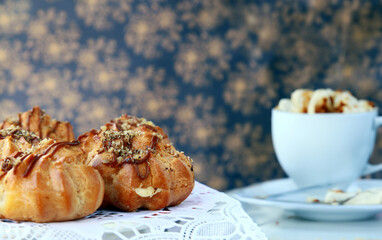choux pastry eclairs with cream dessert