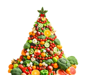 Healthy food shaped as a Christmas tree made of fruit and vegetables with Transparent background