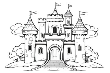 simple childlike drawing of magical castle outline