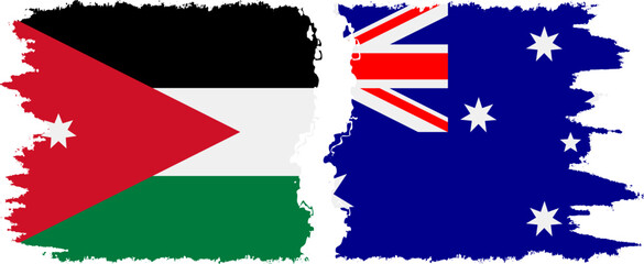 Australia and Jordan grunge flags connection vector