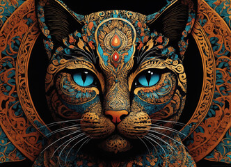 Mystical Ornate Cat with Piercing Blue Eyes