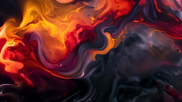 Abstract pattern resembling flames and smoke, blending red, orange, and black, giving a fluid and dynamic impression.
