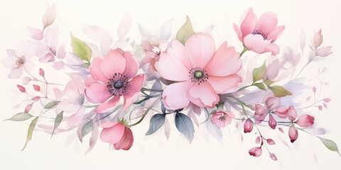 Naklejka na ściany i meble Vintage soft pastel color water color drawing painting flowers decorative botanical