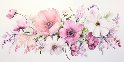 Fototapeta na wymiar Vintage soft pastel color water color drawing painting flowers decorative botanical
