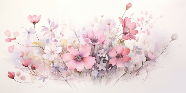 Vintage soft pastel color water color drawing painting flowers decorative botanical