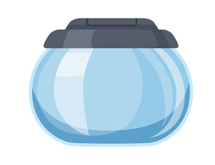 Empty round glass aquarium with black lid vector illustration isolated on white background