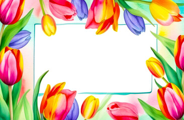 Multicolored tulips with copy space for text. Valentine's Day, Easter, Birthday, Women's Day, Mother's Day. Flat lay, top view