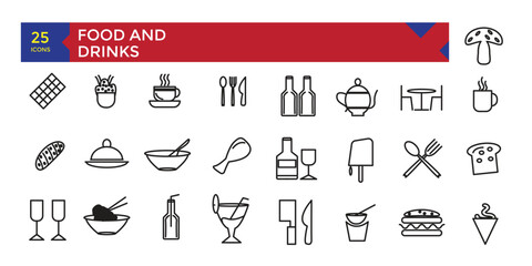 Food and drink icons fast street food illustration collection