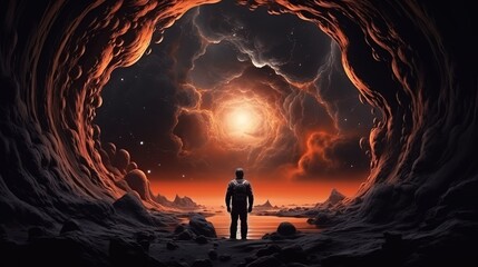Fototapeta premium a professional astronaut floating in space with realistic shooting