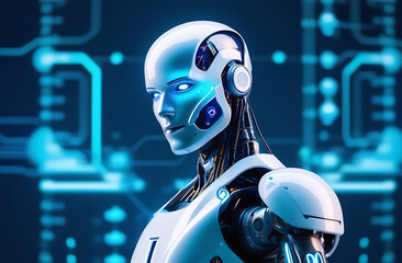 blue screen robot, cyborg, 3d render of a robot