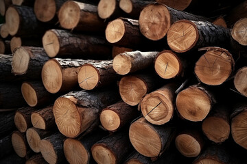 Fototapeta premium Firewood logs in pile in rows