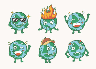 Cute Earth cartoon characters Illustration collection for earth day celebration