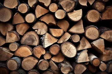 Firewood logs in pile in rows