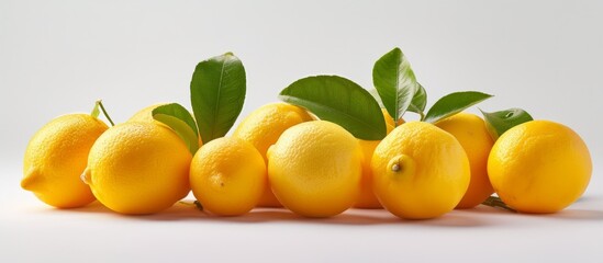 Group of Fresh Lemons on White Background - A refreshing arrangement of vibrant lemons on a crisp white background - obrazy, fototapety, plakaty