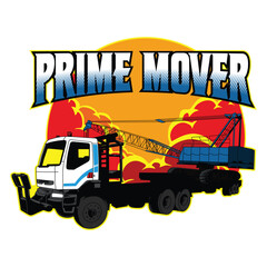 Commercial truck mounted crane isolated on white background vector illustration.