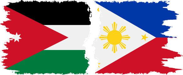 Philippines and Jordan grunge flags connection vector