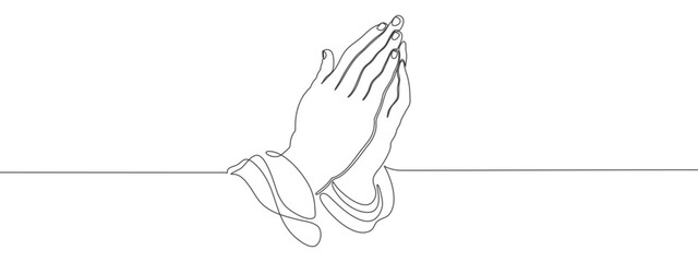 Praying hand one continous line art style vector illustration, editable stroke vector eps