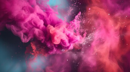a pink and red cloud of smoke on a black background