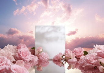 Soft Romantic Floral Frame on Pink Blossom Background