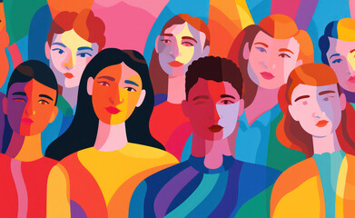 Feminist Power: A Strong and Empowered Female Illustration Marching Together for Equality and Love in a Trendy Seamless Pattern