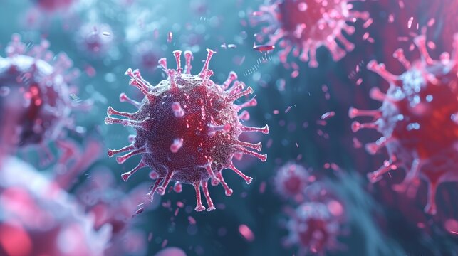 Viruses on a blue background under a microscope