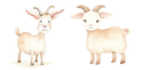 cute goat watercolor vector illustration