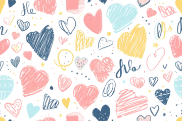 Gordijnen Pastel Valentine Hearts Seamless Pattern © Аrtranq