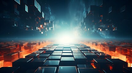 an abstract image of cubes in the middle of a room - obrazy, fototapety, plakaty