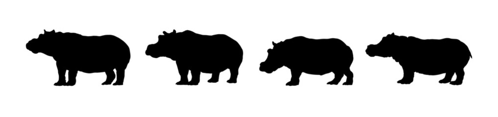 Set of hippopotamus silhouette - vector illustration