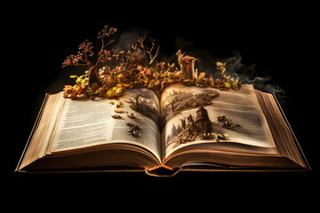 Old book pages with shadow. With clipping path.. Generative AI.