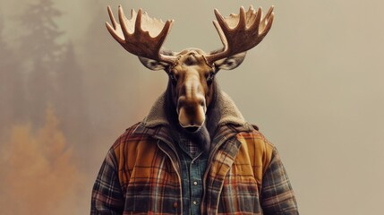 Moose animal wearing clothes on the isolated background. Concept Graphic In Vintage. generative AI