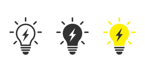 Lightning in light bulb icon. Light bulb symbol with a lightning bolt inside. Vector illustration. - obrazy, fototapety, plakaty