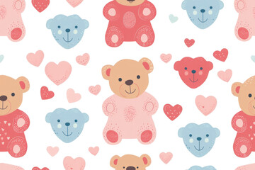 Pastel Valentine Hearts and Bears Pattern
