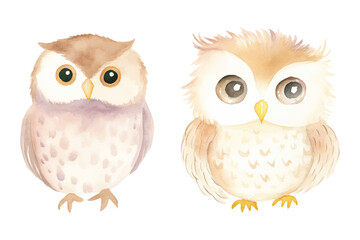 cute owl vector watercolor illustration
