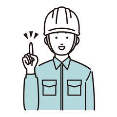 指差しポーズをする作業員イラスト