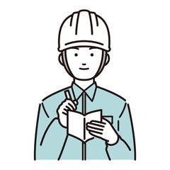 メモ書きをする作業員イラスト
