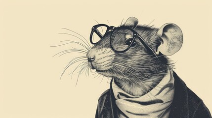 Mouse Animal Wearing Clothes And Glasses on isolated background. vintage concept. generative AI