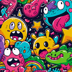 Obraz premium Doodle monster pattern, Generative AI