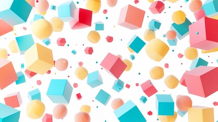Abstract colorful 3d art background. Pastel geometric shapes floating on isolated white background.