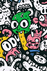Fototapeta premium Doodle monster pattern, Generative AI