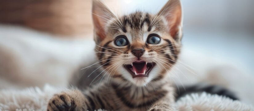 Adorable Tabby Kitten Smiling Brightly - A Tabby Kitten with a Contagious Smiling Expression
