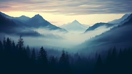 Majestic mountains, panoramic peaks PPT background - obrazy, fototapety, plakaty