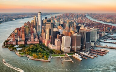 Aerial view of lower Manhattan NYC - obrazy, fototapety, plakaty