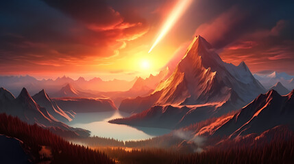 Majestic mountains, panoramic peaks PPT background
