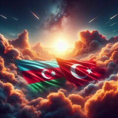 Unity in the Sky: Azerbaijan and Turkey Flags Soar Above in a Symbolic Display of Friendship and Cooperation