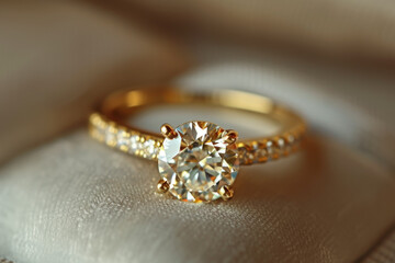 ring with a gold color and a diamond and a professional overlay on the proposal