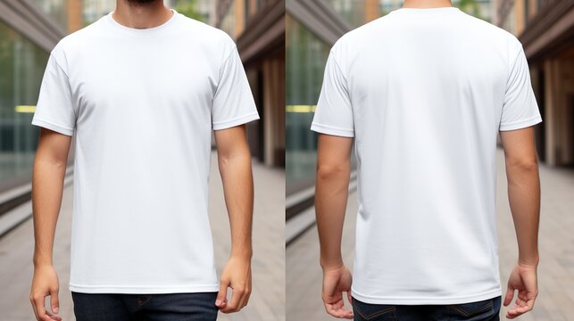 White men's classic t-shirt front and back in pure white