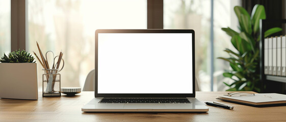 A clean and organized workspace featuring an open laptop ready for productivity and creativity